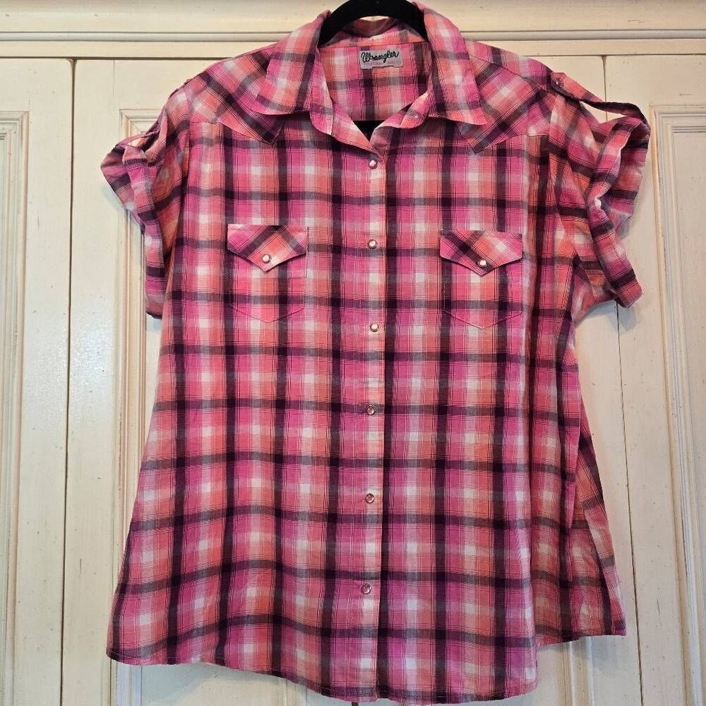 Wrangler Wrancher Pink Plaid SS Shirt Pink Pearl snaps XL